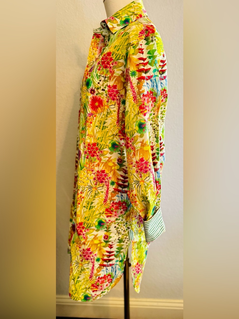 LABORATORIO CAPRI Yellow Floral Long-Sleeve Shirt Mini Dress - Picture 5 of 16